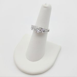 14k White Gold Plated Six Princess Cut Stone Diamond Ring